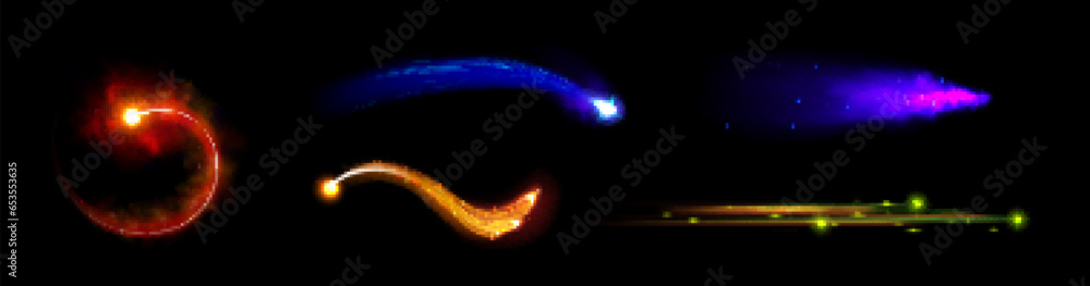 Aufkleber rocket or comet fire trail and flame vector effect. jet engine speed vfx 3d game ui design. red fire