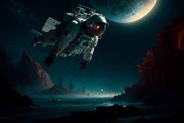Obraz na płótnie Canvas Flight of an astronaut. Genenrative AI