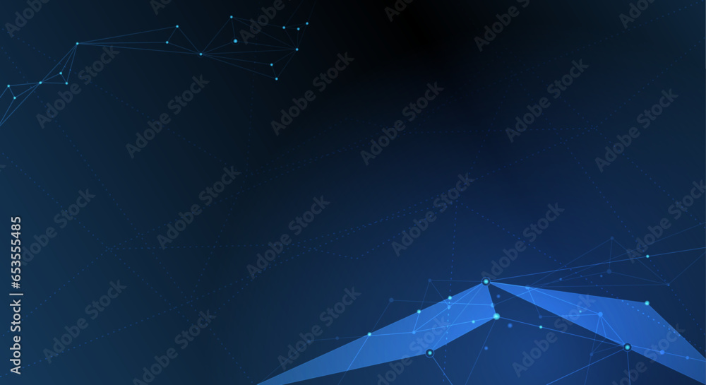 Poster vector molecule, network connected lines with dots, technology on blue background. abstract internet