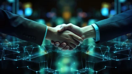 Foto op Aluminium high tech handshake. representation of making digital agreements and signing digital contracts. generative AI © jackson