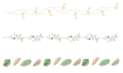 水彩手描きの植物ラインセット