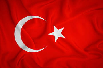 Turkey flag background. Turkey flag with fabric texture