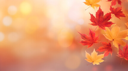 Naklejka na ściany i meble Web design with autumn season and end of year activity with red and yellow maple leaves
