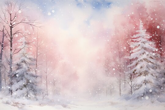 Watercolor snowing Pine Mountain forest