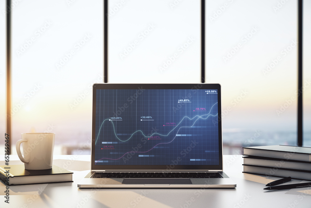 Aufkleber abstract creative stats data concept on modern laptop screen. 3d rendering