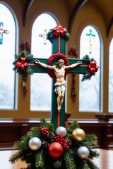 Catholic/Christian cross decorated for Christmas
