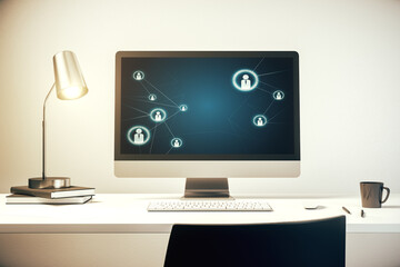 Social network concept on modern laptop screen. 3D Rendering