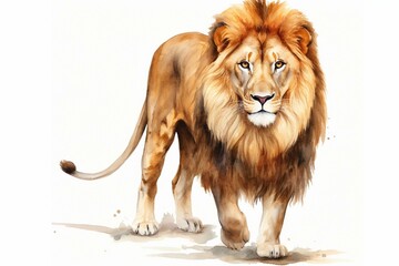 Watercolor painting of lion on white background. Generative AI - obrazy, fototapety, plakaty