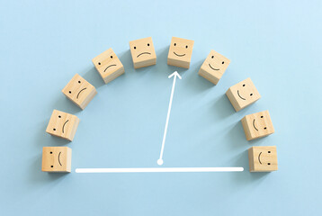 Top view image of barometer with of happy and sad face. concept of happiness emotion and...