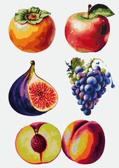 日本の秋の味覚フルーツ　水彩画　AI作成