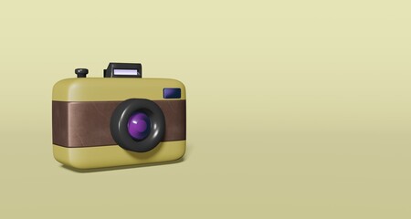 Vintage camera 3D rendering in clear background with pastel color tone for classic content, wallpaper, card, icon and etc.