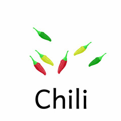 Vector illustration, red chilies, green chilies, yellow chilies on an isolated white background.