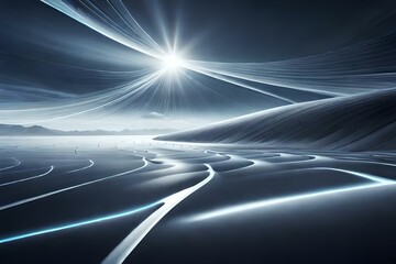 3d render of the waves on grey and white background , 