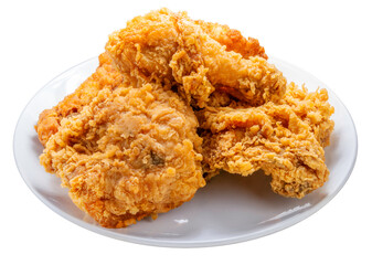 Fried chicken drumsticks on white, Fried chicken in paper plate isolated on white background png file.
