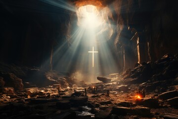 Faith's Beacon: The Christian Cross Radiating Light Through the Tunnel