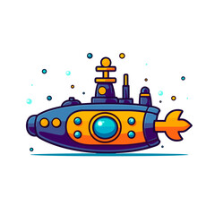 Submarine in underwater Cartoon PNG, illustration For Tshirt, Mug