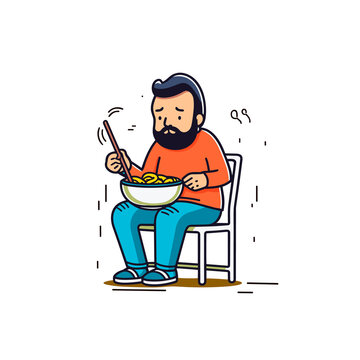 Man eating ramen noodle with chopstick Cartoon PNG, illustration For Tshirt, Mug