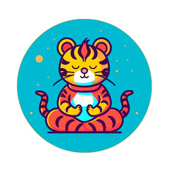 Tiger meditation yoga Cartoon PNG, illustration For Tshirt, Mug