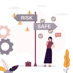Businesswoman make decisions and choices. Way of life and career. choose the path of risk or safety. Risk management, Smart woman thinking about select right way.