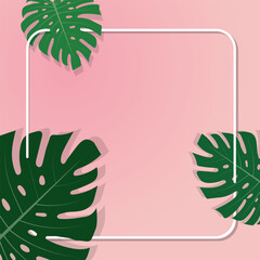 Watercolor vector illustration. Summer tropical frame with monstera leaves, prints, postcards, posters