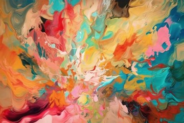 Colorful messy art. Abstract vibrant painting. Chaotic brush strokes. Wallpaper. Generative AI
