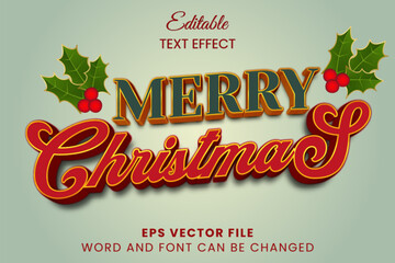 Merry christmas retro vintage style 3d editable vector text effect
