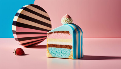 Delicious pastry with cream on colorful background. 