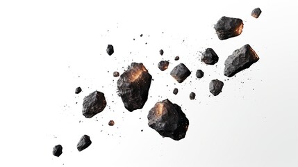 swarm of asteroids isolated on white background - obrazy, fototapety, plakaty