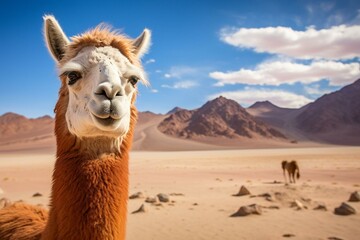Llama Alpaca in the Atacama Desert, gazing, Chile, Peru. Generative AI