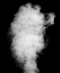 Fragments of abstract white smoke isolated on black background. steam cloud close up