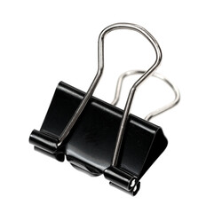 Black stationery paper clips isolated on white background