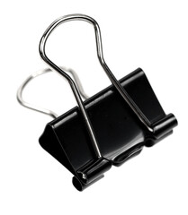 Black stationery paper clips isolated on white background