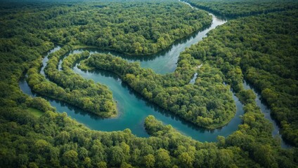 Aerial photography of the delta that has many naturally winding branches and veins During the spring - obrazy, fototapety, plakaty