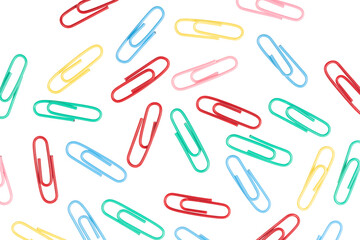 multicolored paper clips isolated on white background. close up