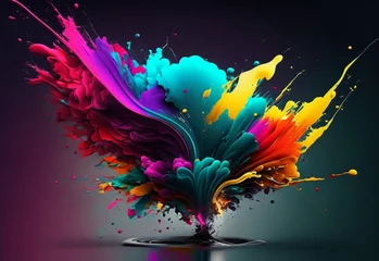 Zelfklevend Fotobehang Colored ink dancing on colorful dark background. Generative AI illustration. © Joesunt