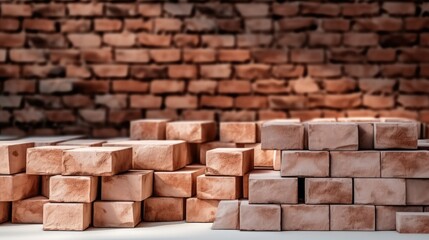 Obraz premium Lightweight aerated bricks for cement plaster to joint for reinforce at construction site.