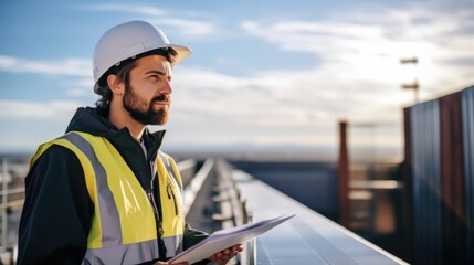 Young architect working on the construction site.