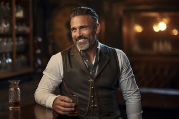 Portrait of a handsome mature man with a glass of whiskey.