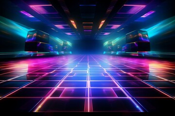 Vibrant electrified dance floor with intense neon glow - digital illustration. Generative AI