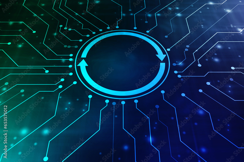 Aufkleber update icon with binary codes on technology abstract background, update system upgrade software vers