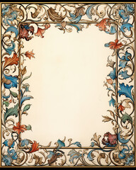 Medieval floral style page border around negative space.
