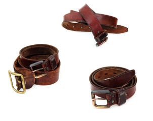 Brown leather belts isolated over the white background