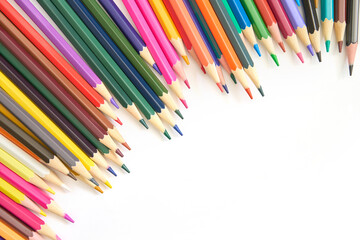 colorful rainbow pencils over white background, back to school concept, school and creativity concept