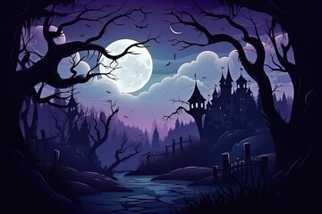 Halloween background with creepy landscape of night sky