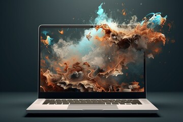 Artistic digital artwork on a modern laptop backdrop. Generative AI
