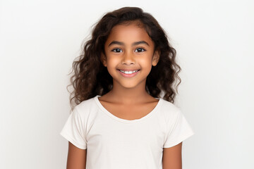 young Indian girl smiling and giving pose in studio white background
