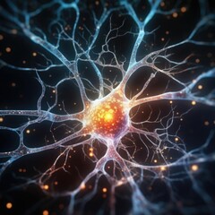 Neurons on the beautiful backdrop. Nerve cells background with copy space.