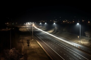 Fototapeta na wymiar Nighttime view of a wide and monitored roadway. Generative AI