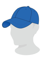Blank blue baseball cap template on white background, vector file