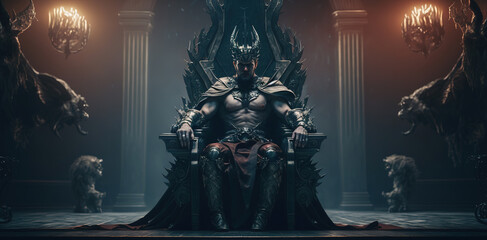 Evil lord dark fantasy in throne room Generative AI - obrazy, fototapety, plakaty